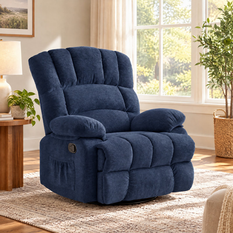 Fauteuil inclinable berçant et pivotant manuel de 39,7 po Breasha, Polyester bleu