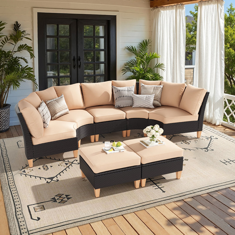Outdoor Rattan Sectional Seating Group with Cushions, 7