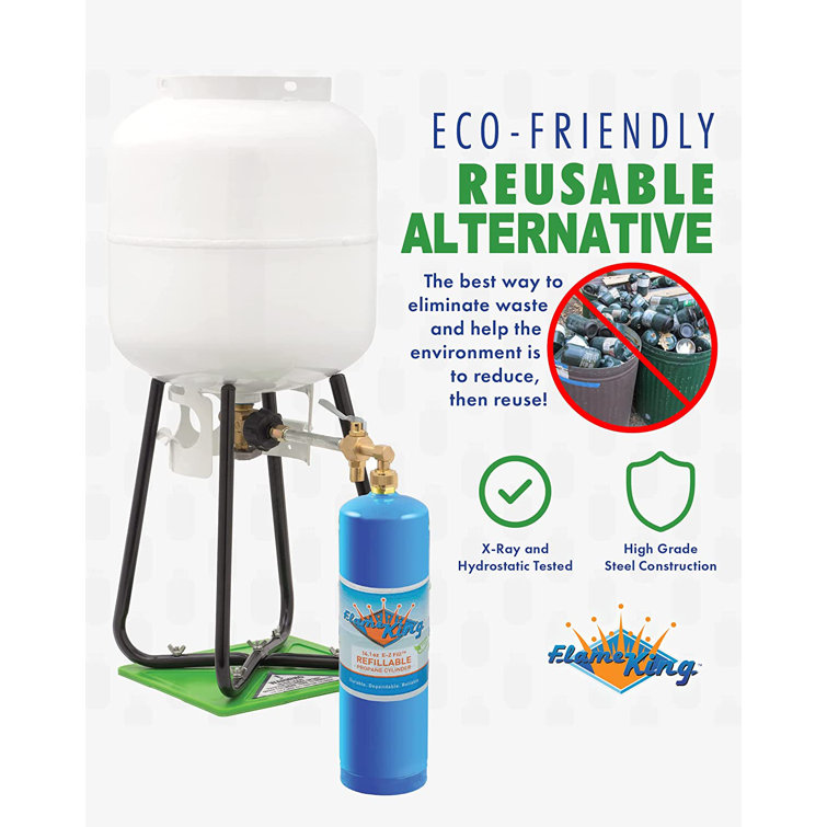 Flame King Refillable 1Lb. Empty Propane Cylinder Tank 16.4 Oz, 2 Pack -  With Refill Kit
