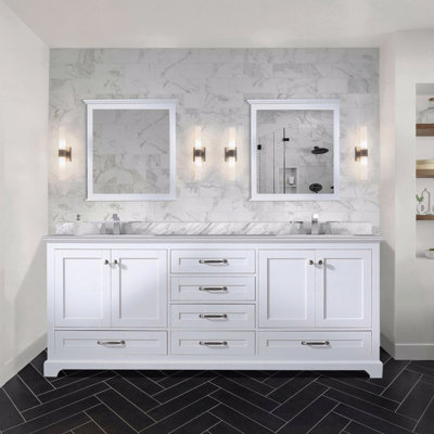Ensemble de meuble-lavabo à double cuve 80 po x 22 po de profondeur, comptoir en marbre de Carrare, avec robinet