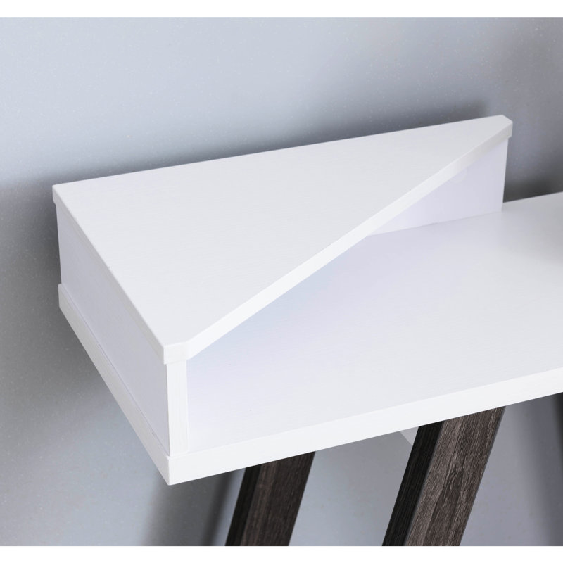 Console à deux étagères - Blanc et gris, piètement en forme de A. Table grise élégante avec 2 étagères, grande surface, pieds en forme de A, largeur 29 cm.