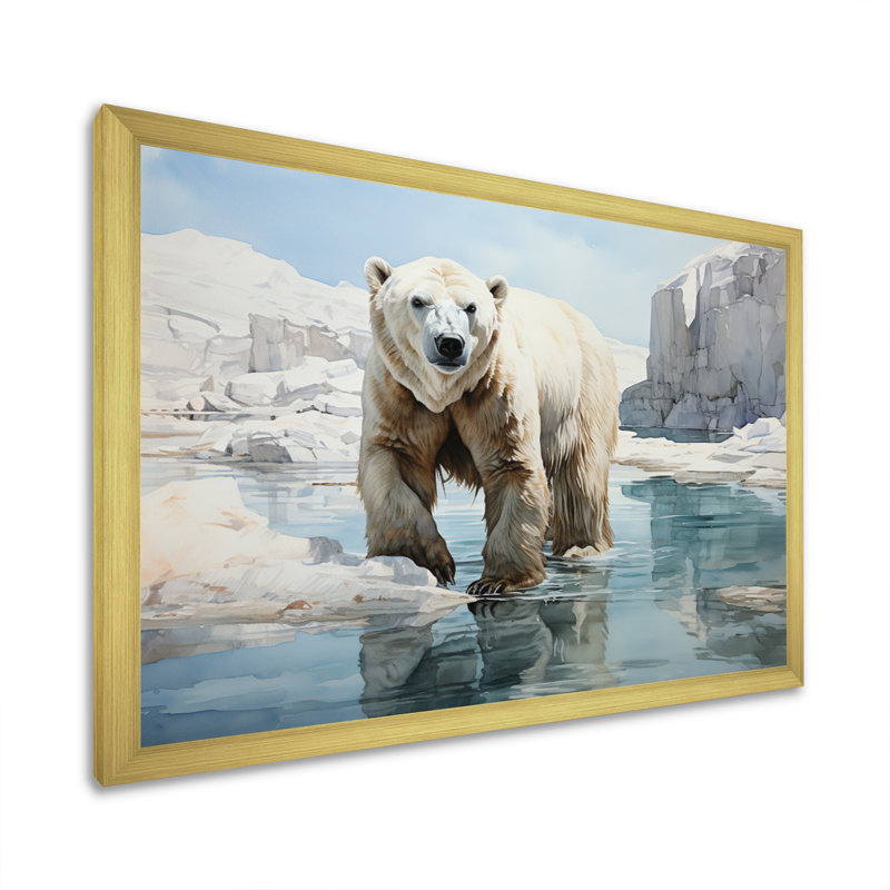 " White Teal Iceberg Pristine Solitude ", Gold Single Picture Framed, 16" H x 32" W x 1" D