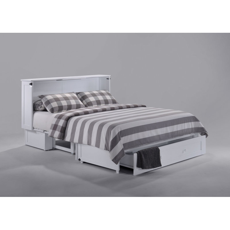 Queen Size Murphy Bed Cabinet with Storage & Charging Ports, White