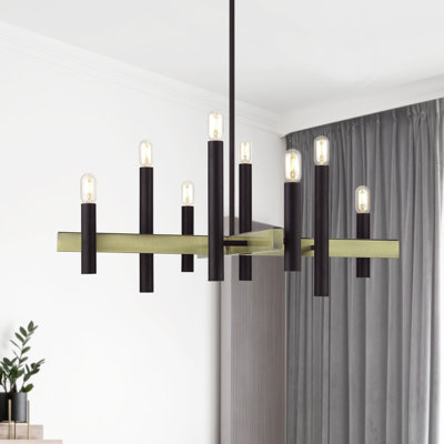 Grand lustre noir 8 lumières avec accents en nickel brossé