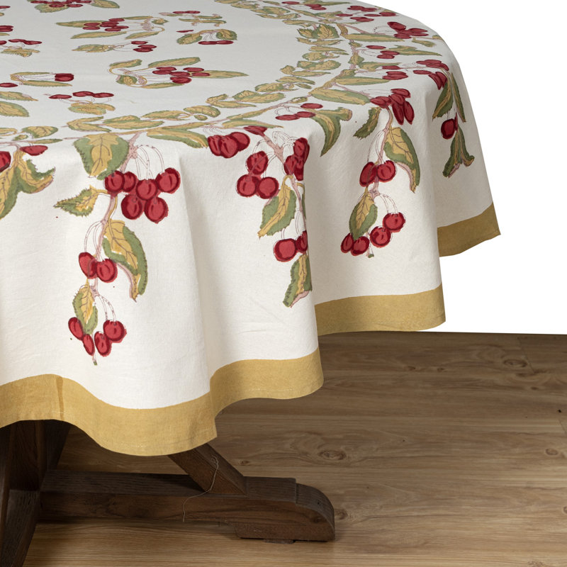 Cherry Tablecloth - Red/Green - 90" Round, 90" Round