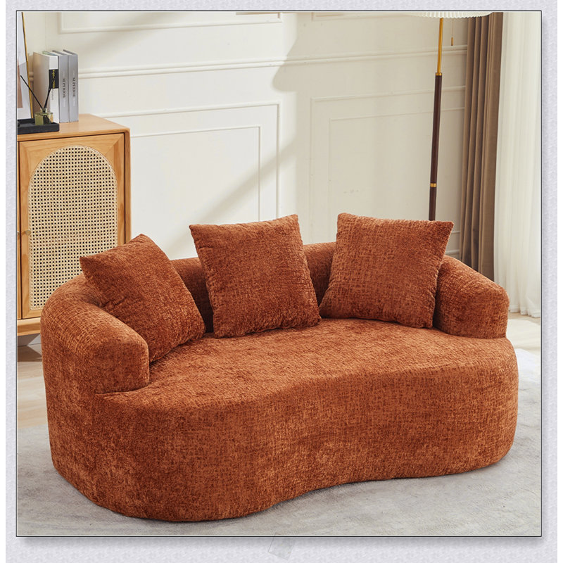 Causeuse incurvée en chenille avec 3 coussins moelleux, siège profond pour les petits appartements et les salons, aucun assemblage requis
