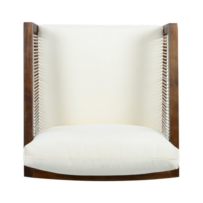 Ensemble de 2 fauteuils club d'extérieur, structure en bois d'acacia avec dossier en corde, coussins beiges hydrofuges pour patio / cour arrière / terrasse