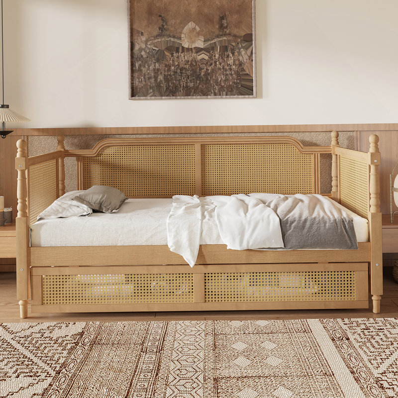 Rattan Daybed With 2 Drawers, Full/Double, Walnut
