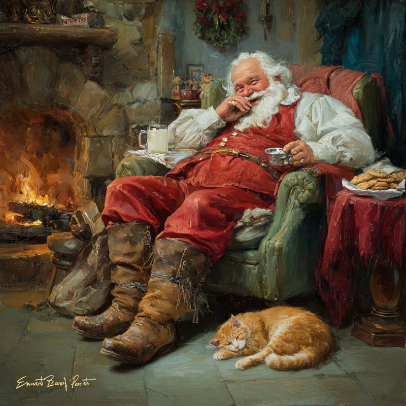 Art mural sur toile tendue Santa's Cozy Break, H 30 po x l 30 po