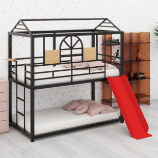 Metal House Bunk Bed With Slide