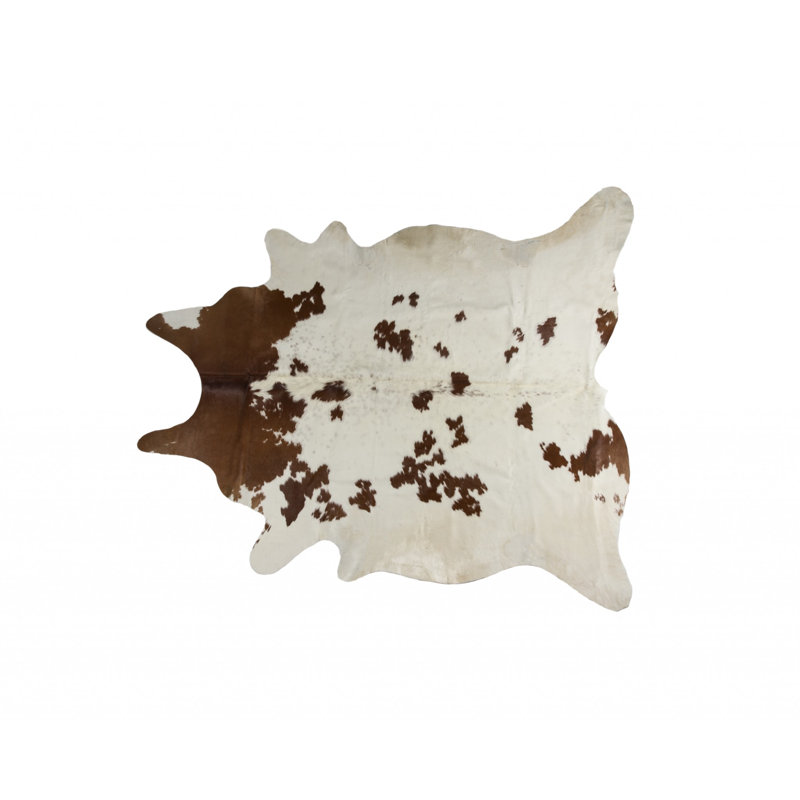 Tapis brun et blanc en cuir de vache 6 pi x 7 pi