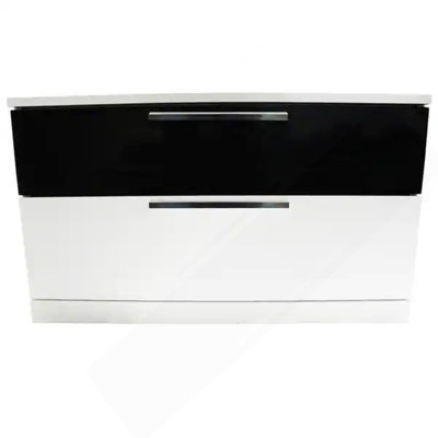 Modern Bedroom 2-Drawer Nightstand, White/Black Lacquer Finish Bedside Table