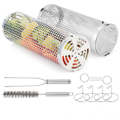 2 Pack Round Hole Rolling Grilling Baskets 12 -  Image, HK0506