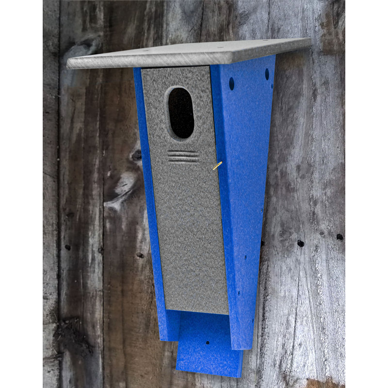 Gray and Blue Poly Resin Mid-Century Modern Birdhouse