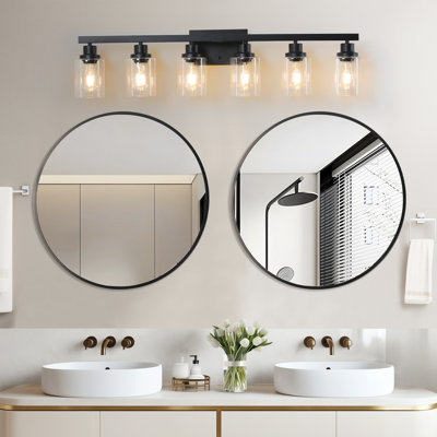 Luminaire de meuble-lavabo moderne de 37 po à 6 lumières - fini noir avec abat-jour en verre transparent, parfait pour l'éclairage de la salle de bain, du meuble-lavabo et de la commode (sans ampoules)