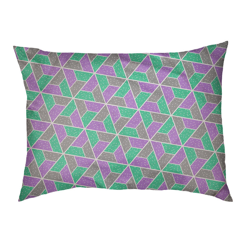 Coussin pour chien Byrge Trapezoids, Grand (l 40 po x P 30 po x H 32,5 po), Vert / Mauve / Gris