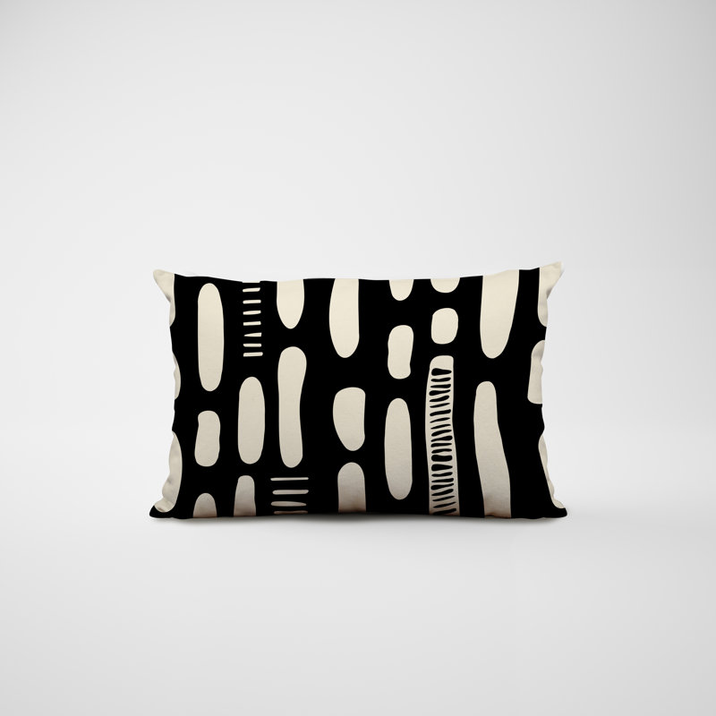 Polyester / Mélange de polyester Housse de coussin rectangulaire intérieure / extérieure lombaire et insert, Noir
