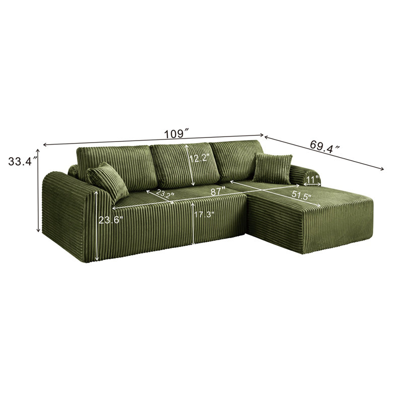 Canapé modulaire 109 po avec méridienne en forme de L et canapé modulaire 109 po., Vert