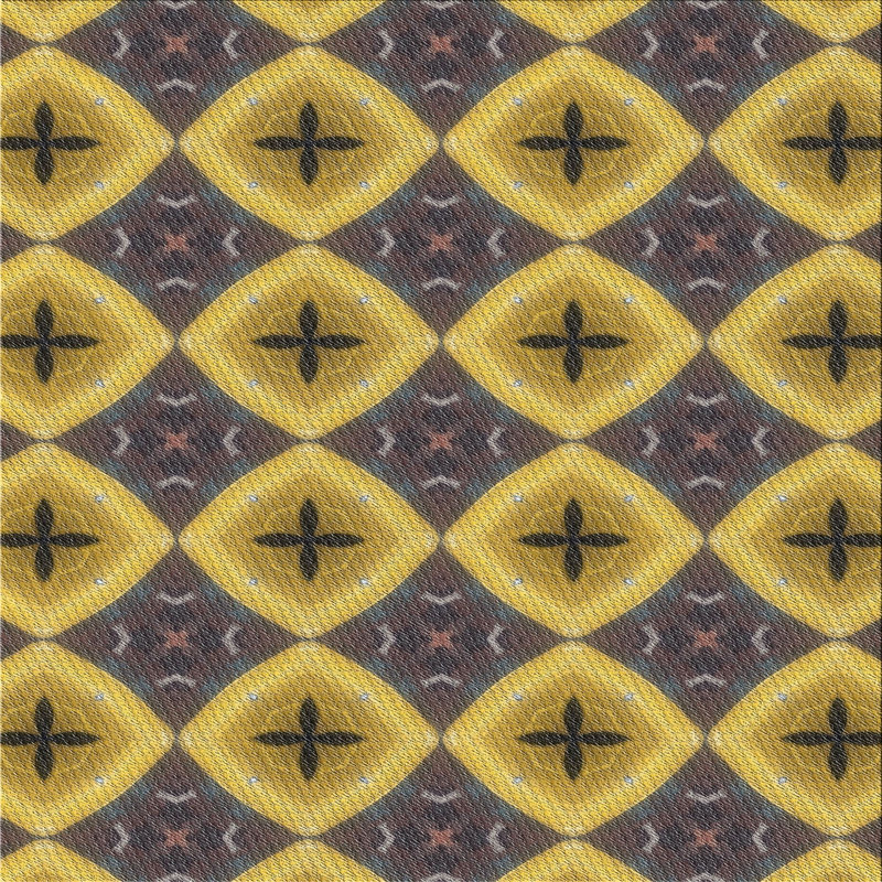Tapis jaune/brun/gris à motifs Horasan, Carré 6 pi