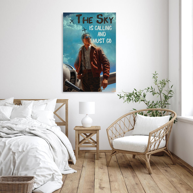 «Pilot The Sky Is Calling», reproduction d'art graphique sur toile tendue 1 pièce, H 20 po x l 16 po x P 1,25 po