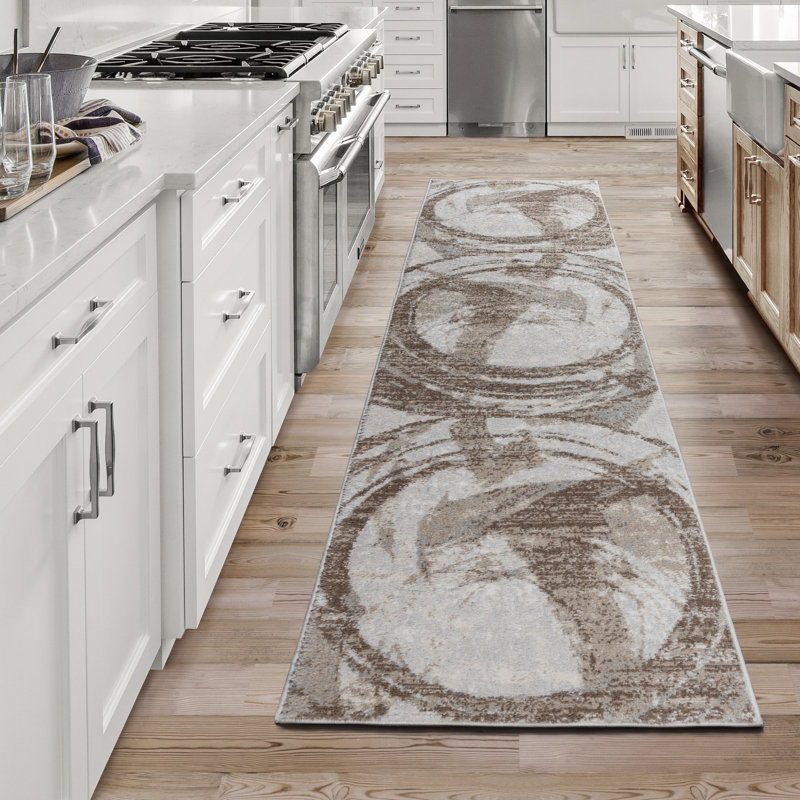 Gretchen Montu Modern Abstract Tan/Ivory/Beige Polypropylene Indoor Area Rug, Runner 2'2" x 6"