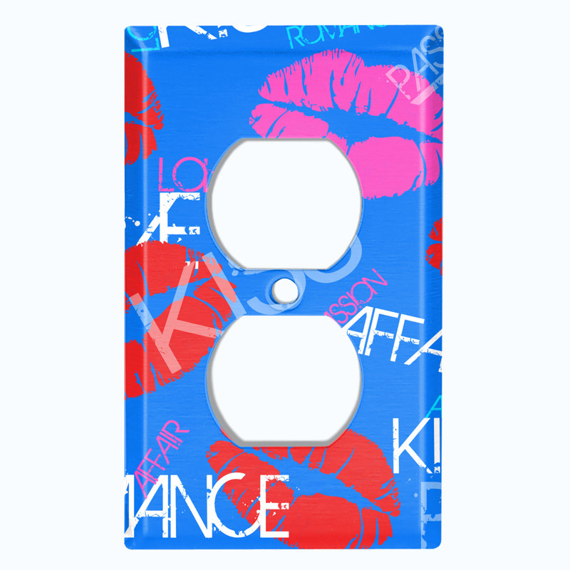 Patterned 1 - Gang Duplex Outlet Standard Wall Plate, Blue