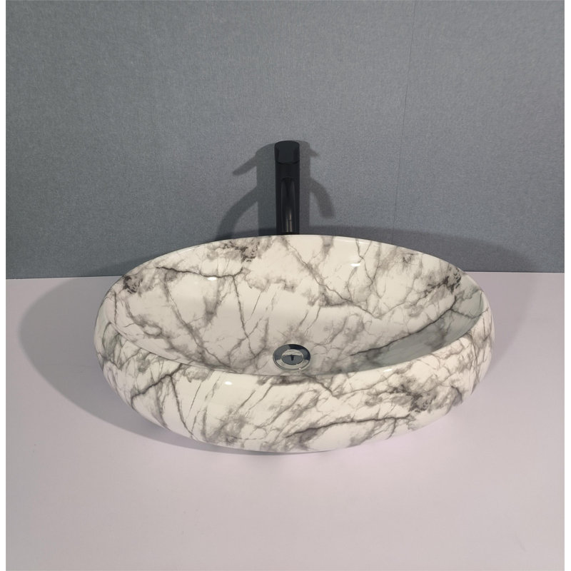 QieRao 16'' Marble Ceramic Oval Bathroom Sink