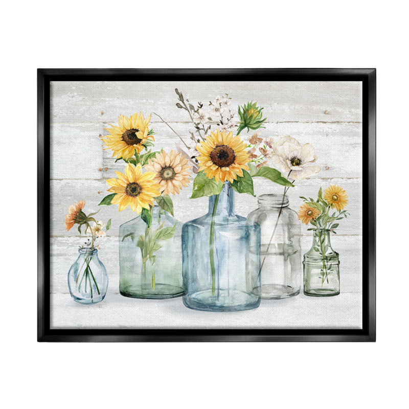 Varied Country Flower Blooms Rustic Black Framed Canvas Print