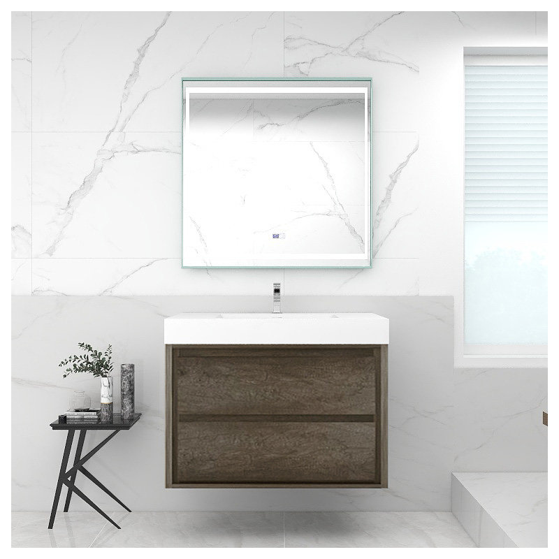 Wittig 36" Wall-Mounted Single Bathroom Vanity Set, Smoke Oak