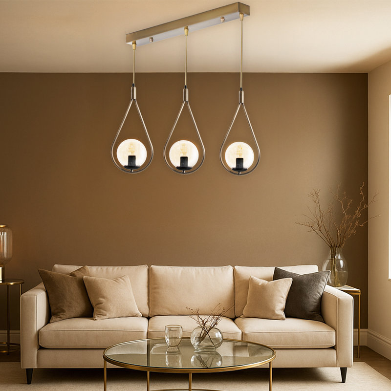 Luminaire suspendu pour îlot de cuisine 3 lumières à hauteur réglable, Transparent