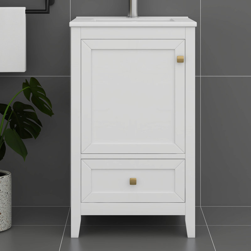 Meuble-lavabo de 20 po avec lavabo, meuble-lavabo autoportant avec porte à fermeture douce, support de rangement et tiroir