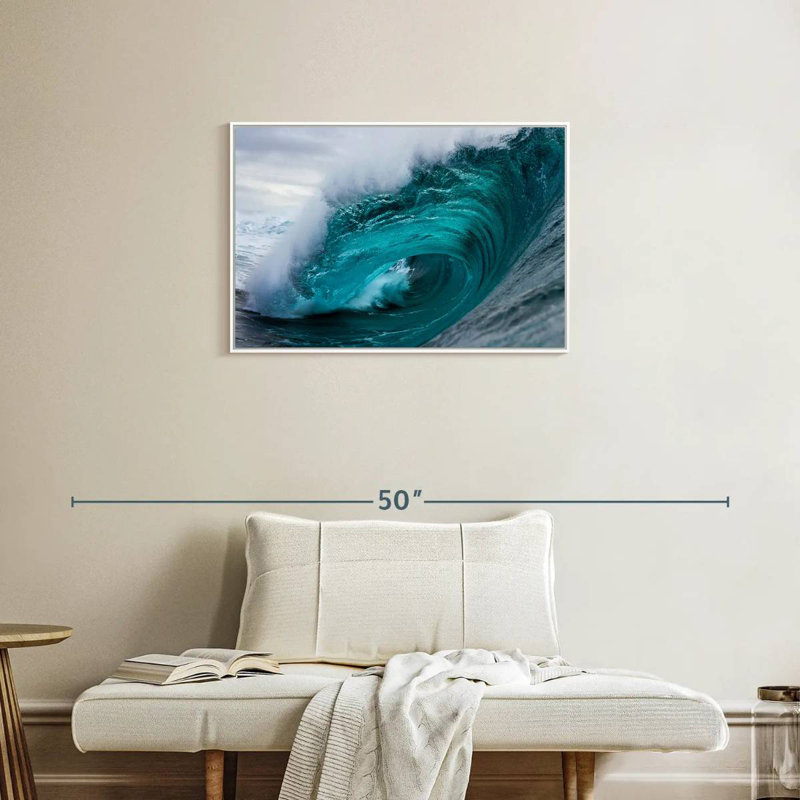 Crashing Blue Ocean Wave, Cadre flottant blanc, 31 po x 21 po