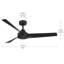 Ventilateur de plafond moderne à 3 pales intérieur / extérieur noir mat à 3 pales avec contrôle mural Rizo-127367585