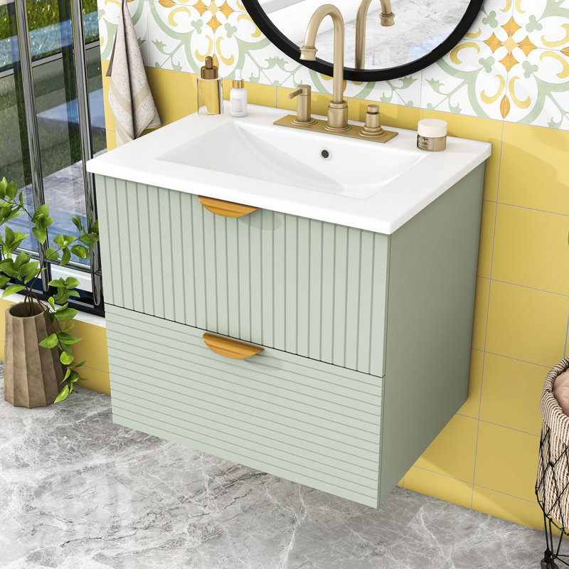 Meuble-lavabo mural à 2 tiroirs, Vert