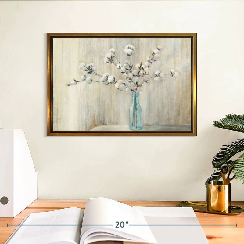 Bouquet de coton, Cadre flottant doré, 13 po x 9 po