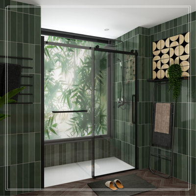 56-60"W X 76"H Sliding Shower Door, Frameless Glass Shower Door With Hardware, Towel Bar And Handle