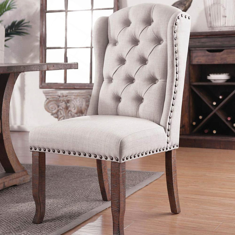 Chaises d'appoint contemporaines en tissu ivoire capitonné à dossier en chêne massif