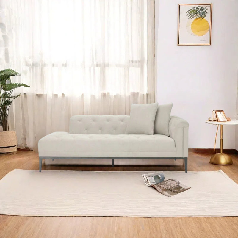 Chaise longue en tissu avec structure solide, Orienté à droite, Blanc crémeux