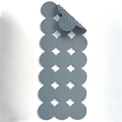 Bathtub Mat Non Slip: Extra Long Rubber Bath Mat for Tub with Strong Suction Cups 15.4" x 37.8" Anti Slip Shower Mat, Big Drain Holes Bathroom Mats for Tub & Shower, Circle-Grey