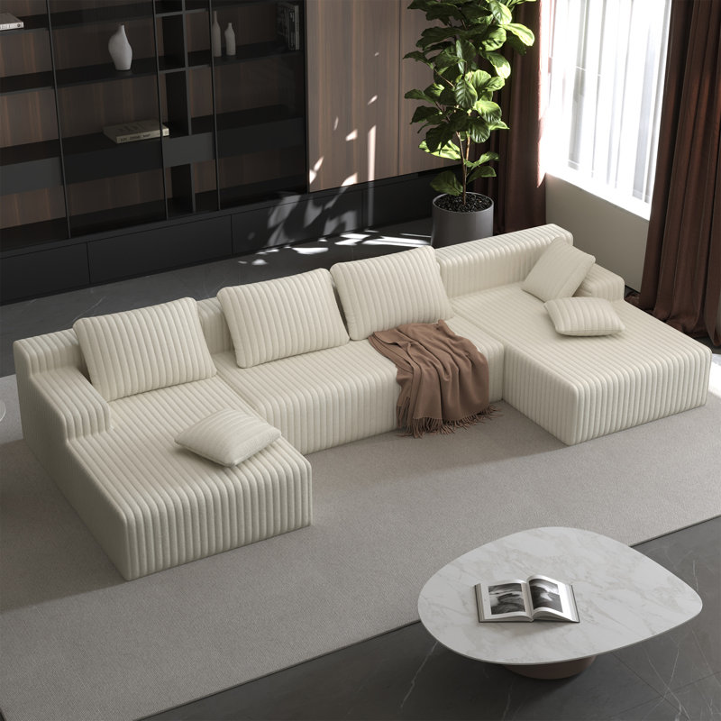 Canapé modulaire en forme de L de Boneless, Velours côtelé blanc