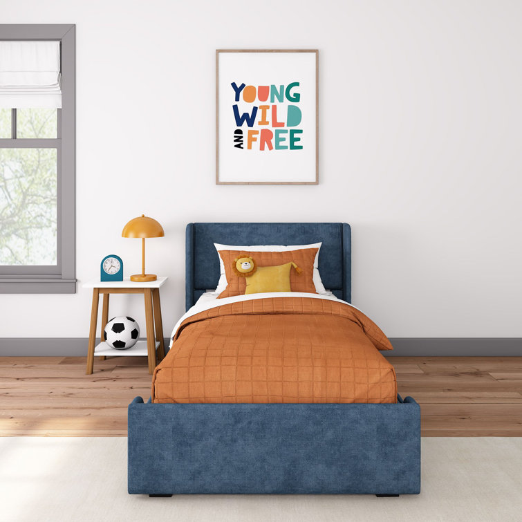 Solid Wood Upholstered Bed with Rectangular Headboard with 2 Drawer Side Storage