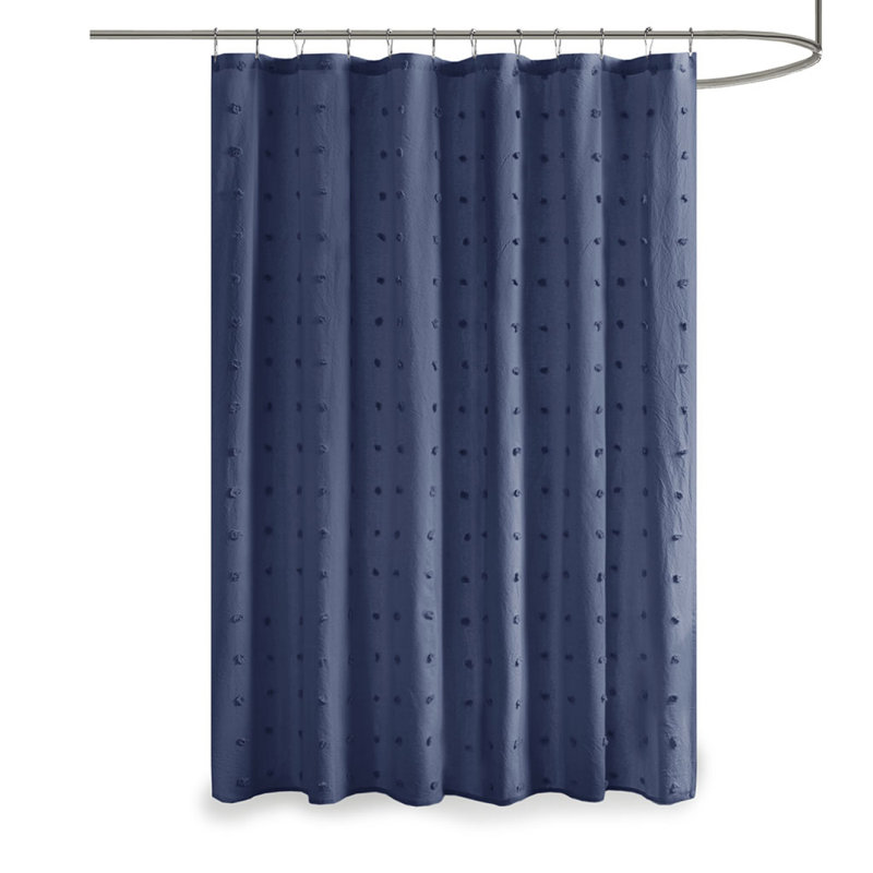 Rideau de douche en coton jacquard à pompons, Bleu indigo