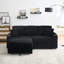 Chaise longue pliable cachée en velours côtelé noir avec porte-gobelet, repose-pieds et rangement pour un appartement moderne vivant au calme-728316005
