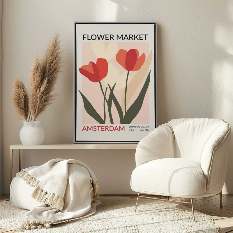 Amsterdam Flower Market II, H 12,75 po x l 8,75 po, Cadre flottant or poli