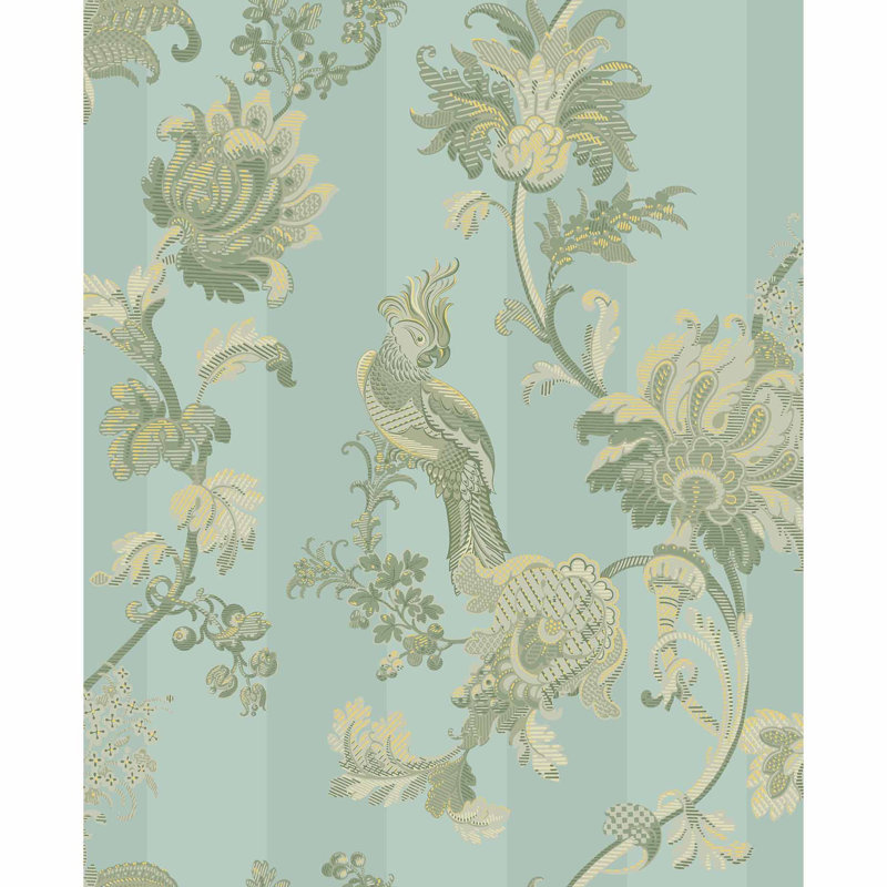 Zerzura Floral Shimmer Wallpaper Roll, Duck Egg/Olive
