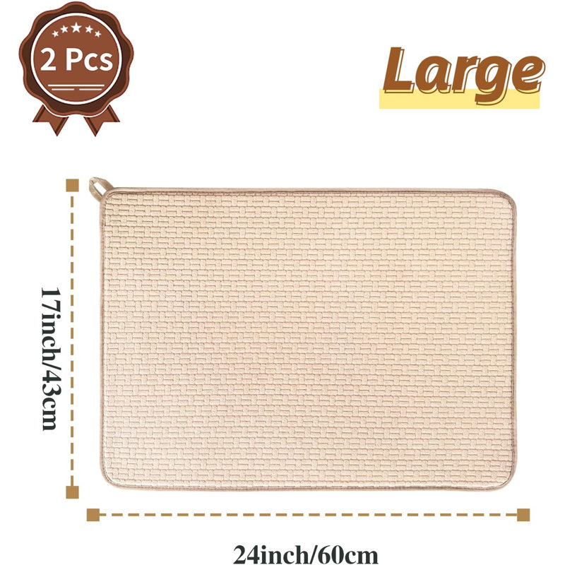 2 Pack XXL Large Microfiber Dish Drying Mat,24*17 Inch Absorbent Dish Drainer Kitchen Counter,Dish Drying Pad For Countertops,Sinks,Draining Racks(Beige)
