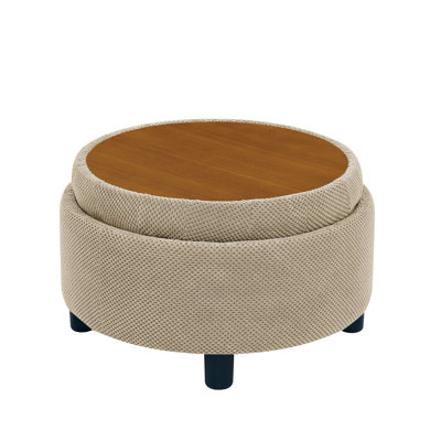 Pouf de rangement rond double face, tissu capitonné, siège rabattable – Table basse et repose-pieds multifonctionnels, solution gain de place pour la maison