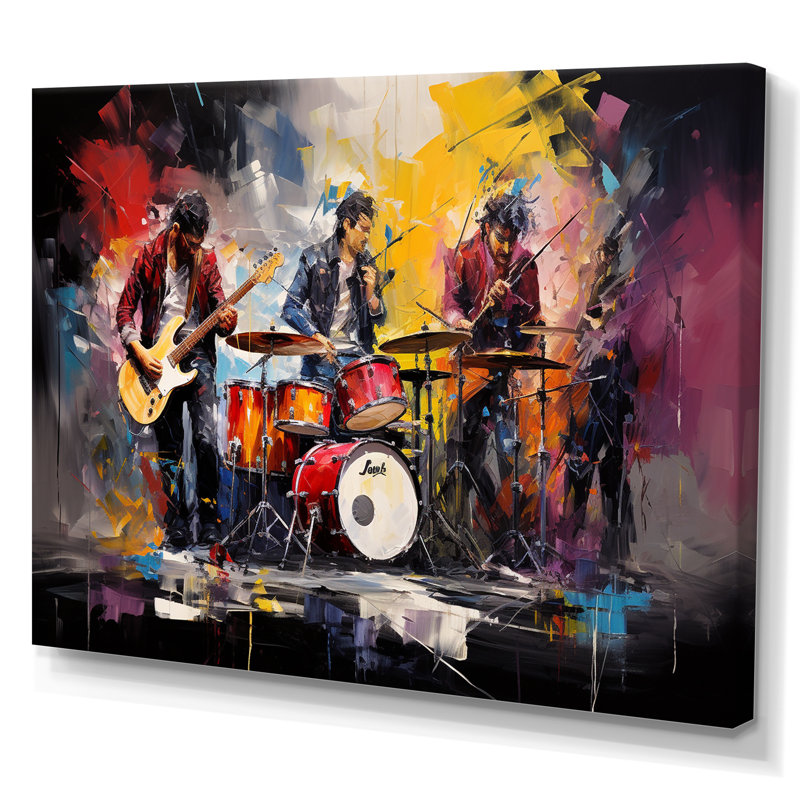 Rock Band In Action III sur toile, Toile tendue, H 34 po x l 44 po x P 1,5 po
