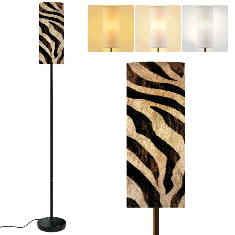  68.5" Standing Floor Lamp seamless tiger skin Dimmable Metal Pole Lamp with Linen Lampshade LED Bulb Included
