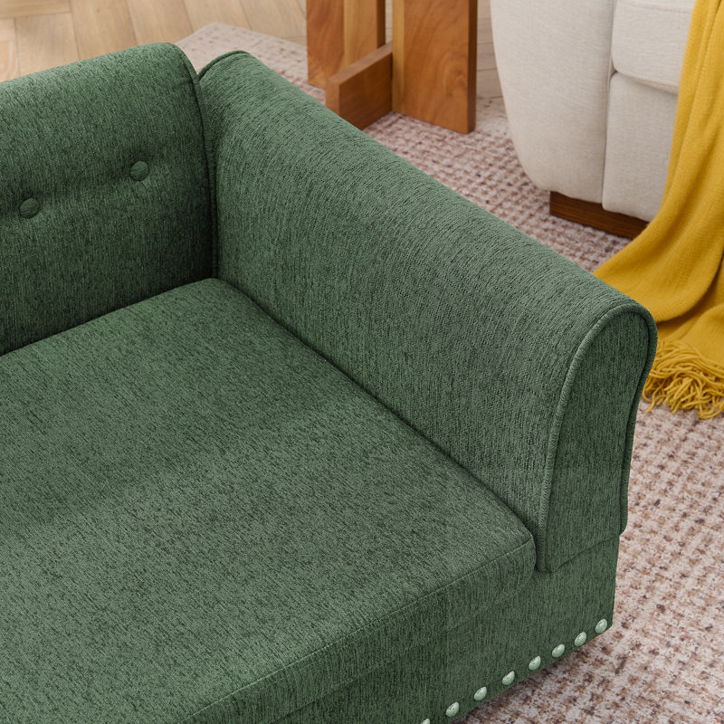 Rectangular Dog Sofa Bed With Backrest & Armrest, Olive Green